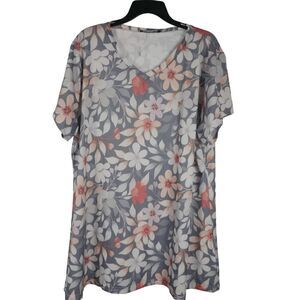 Bon Apple Tea Women's Floral V-neck Tunic 2X